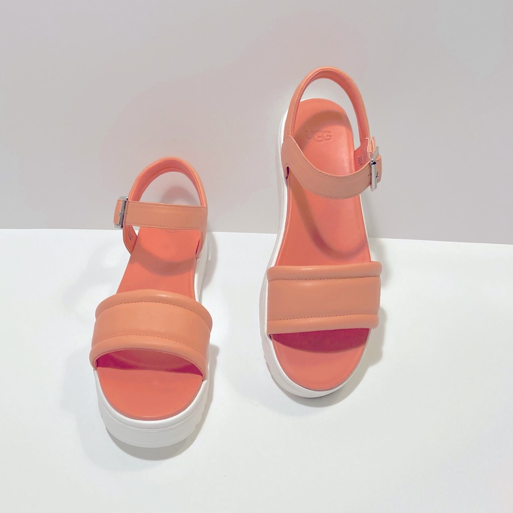 UGG ZAYNE WHITE PLATFORM RUBBER SOLE STARFISH PINK LEATHER-SOCK LINER SIZE 8 US